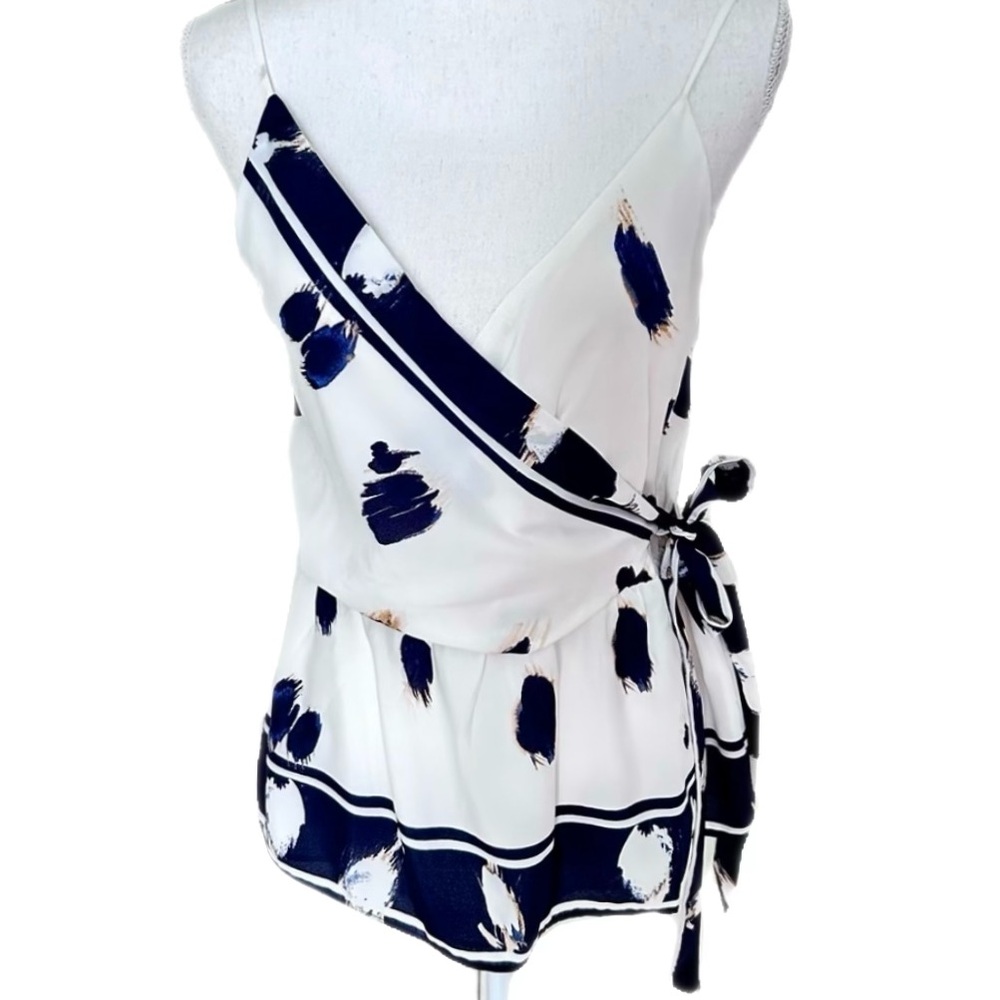 Banana Republic XS Summer Spaghetti Strap Wrap Blouse Navy Blue & White EUC
